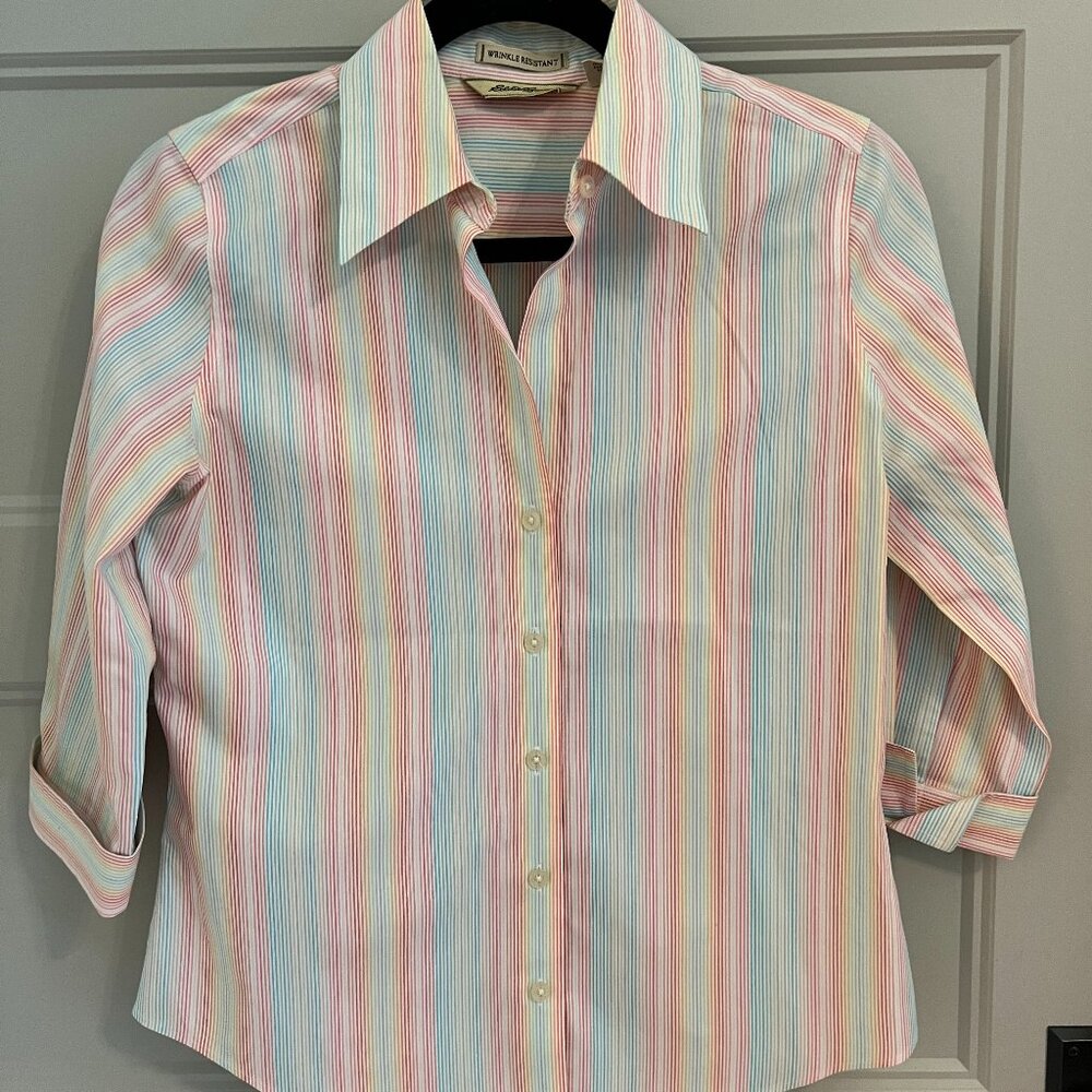 Eddie Bauer Wrinkle Resistant Button Down Shirt Size XS Rainbow Stripe